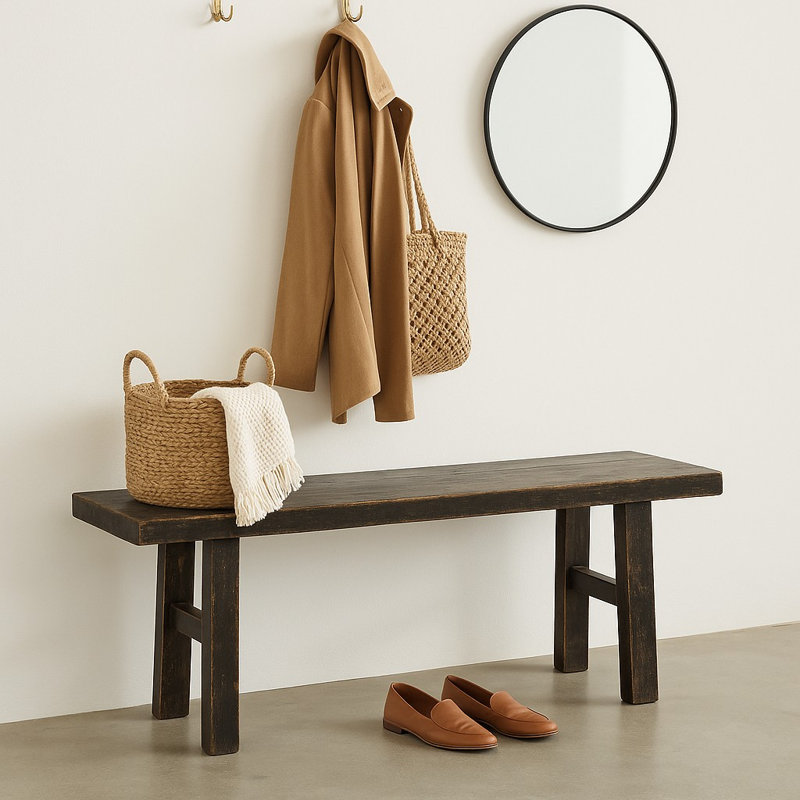 Banc rétro de 43 pouces de long noir vieilli