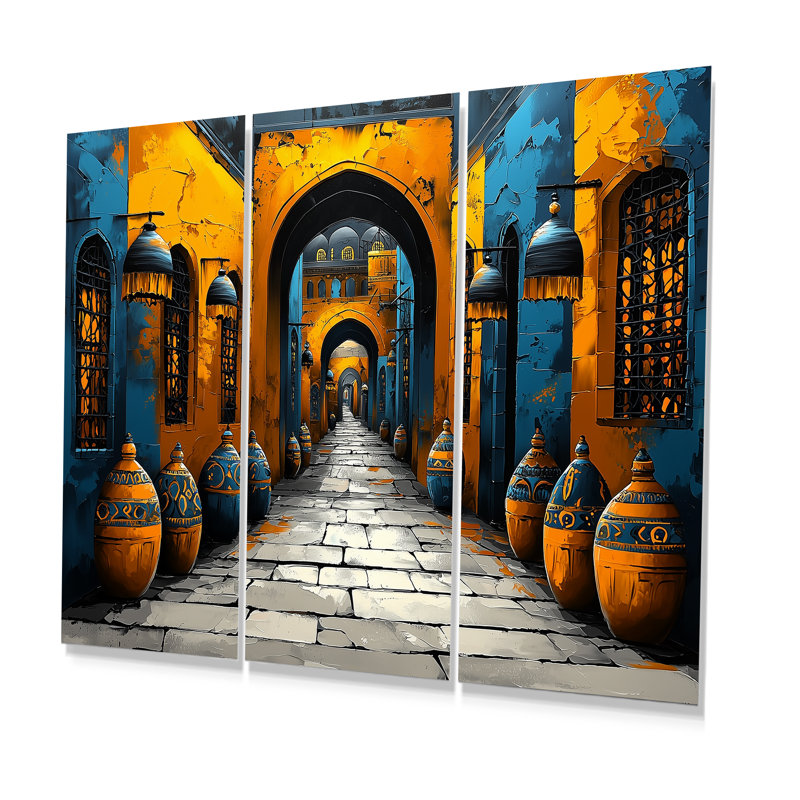 Ensemble d'art mural bleu et jaune «Grand Bazar II» d'Istambul, H 28 po x l 36 po x P 1 po, Métal métal