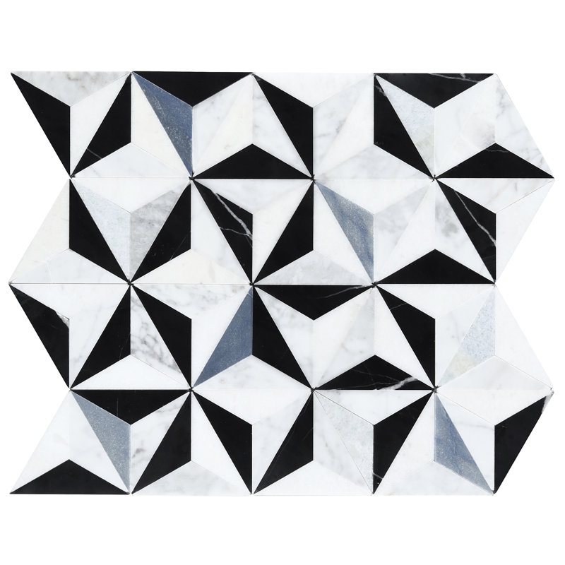 Phantom 13.58" x 15.74" Geometric Marble Mosaic Wall & Floor Tile, Winter Sky