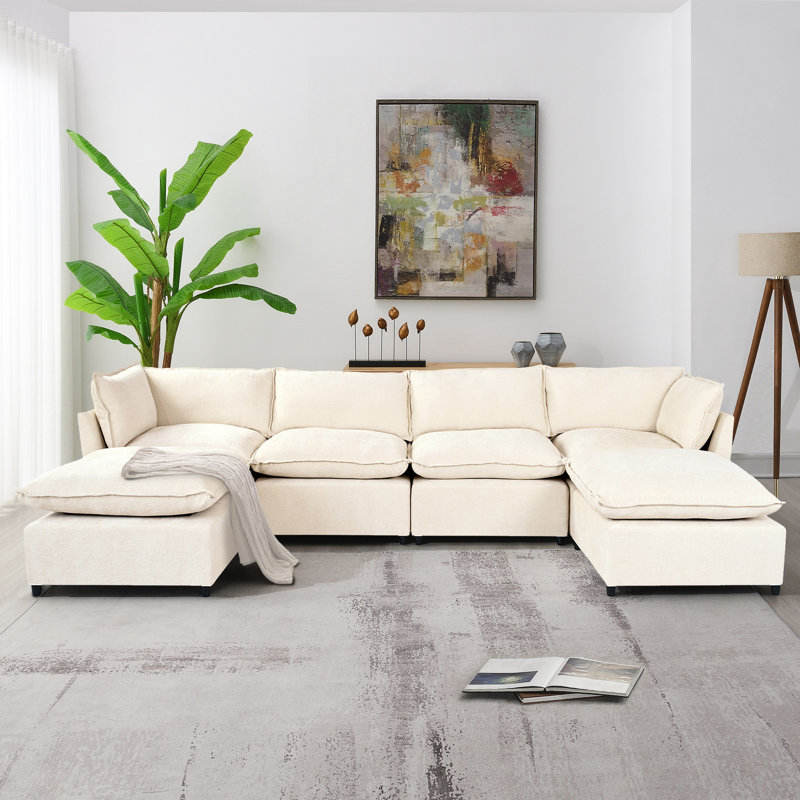 Canapé modulaire rembourré 6 pièces Elaris, Mélange de polyester beige