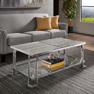 Table basse Sharold au fini chromé avec plateau en verre texturé