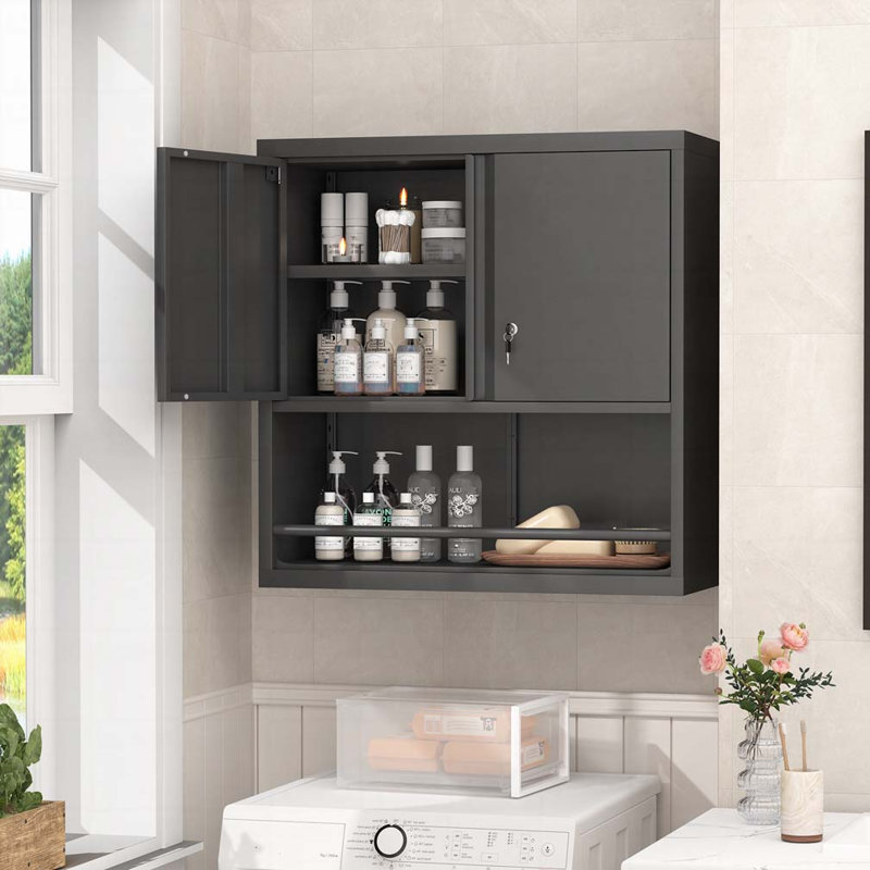 Armoire de rangement murale avec tablettes réglables, Noir