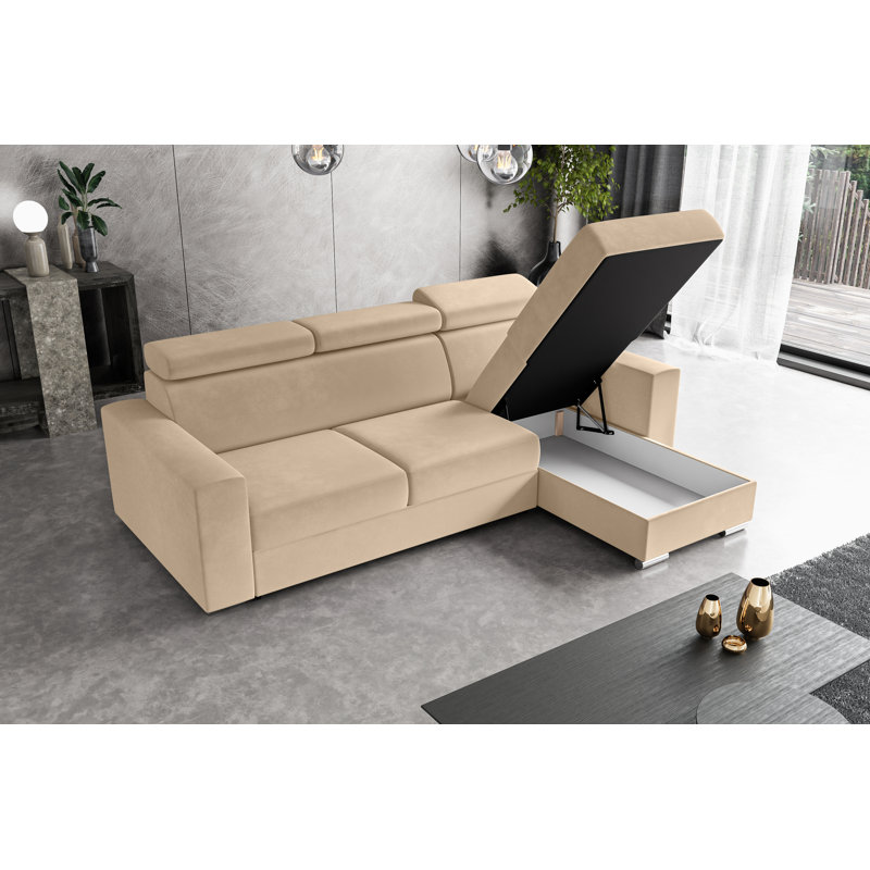 Philbert Corner Sofa Bed, Beige Polyester, Right Hand Facing