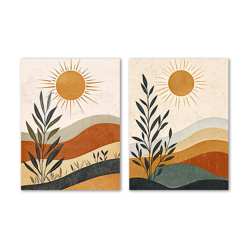 Orange et noir «Bold Desert Retreat», ensemble de 2 reproductions d'art mural botaniques en métal, 32" H x 48" W