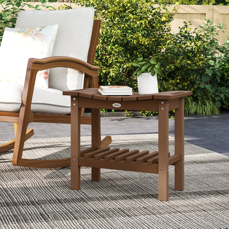 Outdoor Side Table, 2-Tier Shower Bench with Non-Slip Pads and Handles, HDPE Weather Resistant Patio End Table for Patio, Pool, Porch