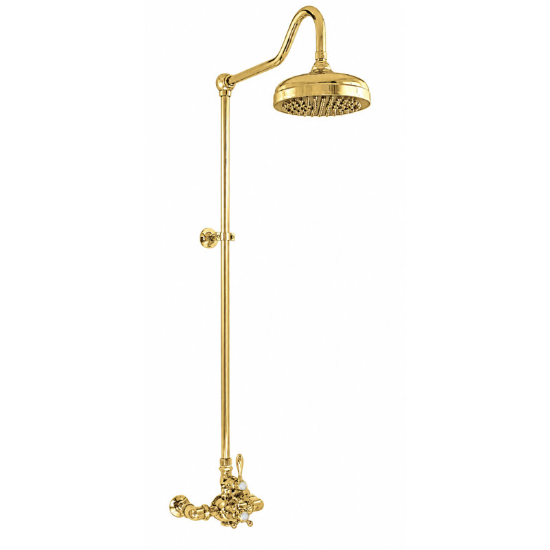 Exposed Thermostatic Shower System 52" Wall Mounted with 1.75 GPM Hand shower and Lever/Cross Handles, Supercoat Brass