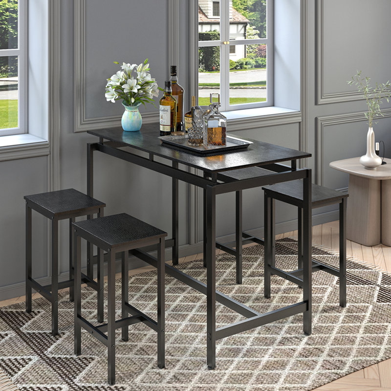 Ensemble de table de salle à manger 5 pièces pour 4 personnes, ensemble de table de bar noir avec 4 tabourets de bar et ensemble de chaises à hauteur de comptoir. Ensemble de table de pub pour la cuisine, petit espace