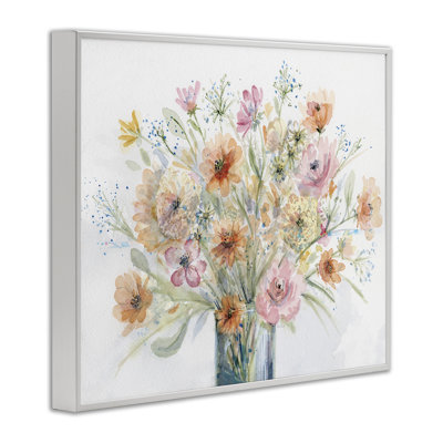 Peach Pink Bouquet White Framed Giclee Art by Patti Bishop