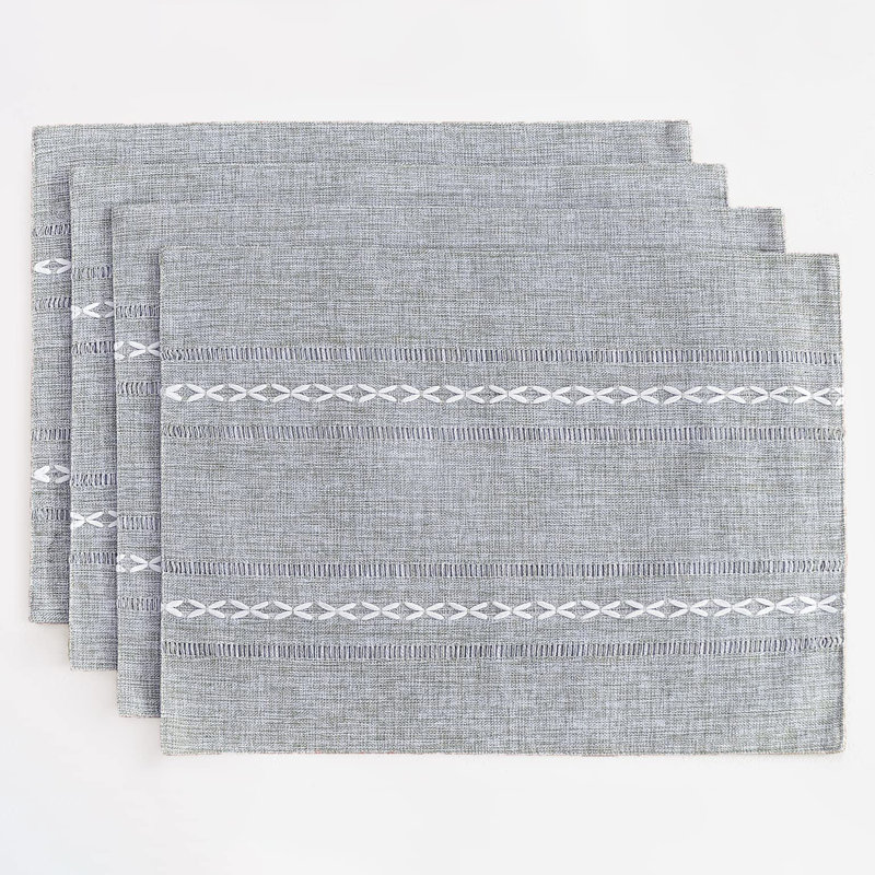 Ensemble de 4 napperons rectangulaires L 18 po x l 12 po, Ajouré gris
