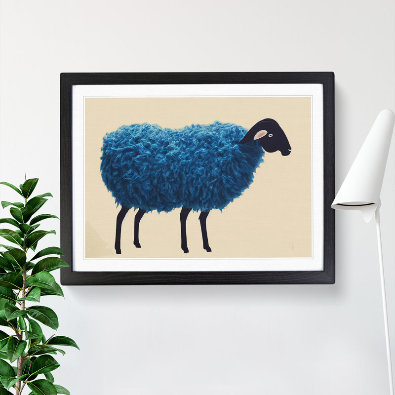 Fluffy Sheep - Single Picture Frame Painting, 46cm H x 64cm W x 2cm D, Black