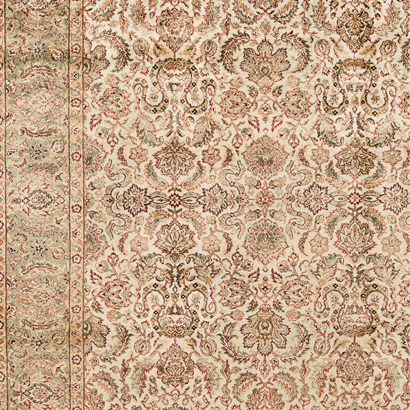 Tapis crème et vert noué à la main de haute qualité