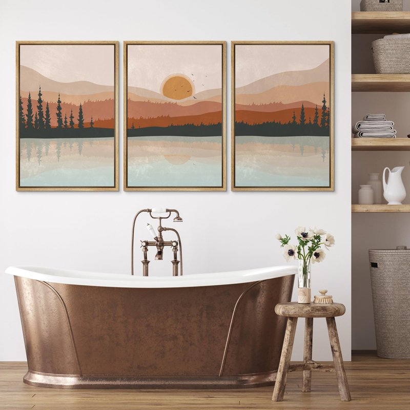 «Sun Mountain Landscape Nature Landscape Decor Abstract on Canvas», reproduction de 3 pièces, H 24 po x l 48 po x P 1,5 po