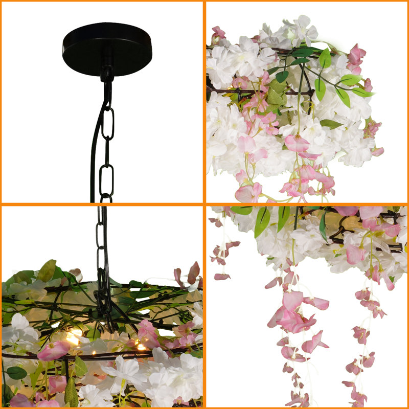 3-light Dimmable Pink Flower Plant Chandelier