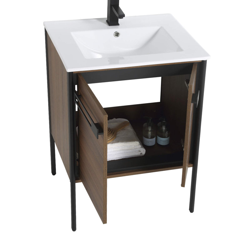 Meuble-lavabo simple 24 po, Noir mat, Noyer ébène
