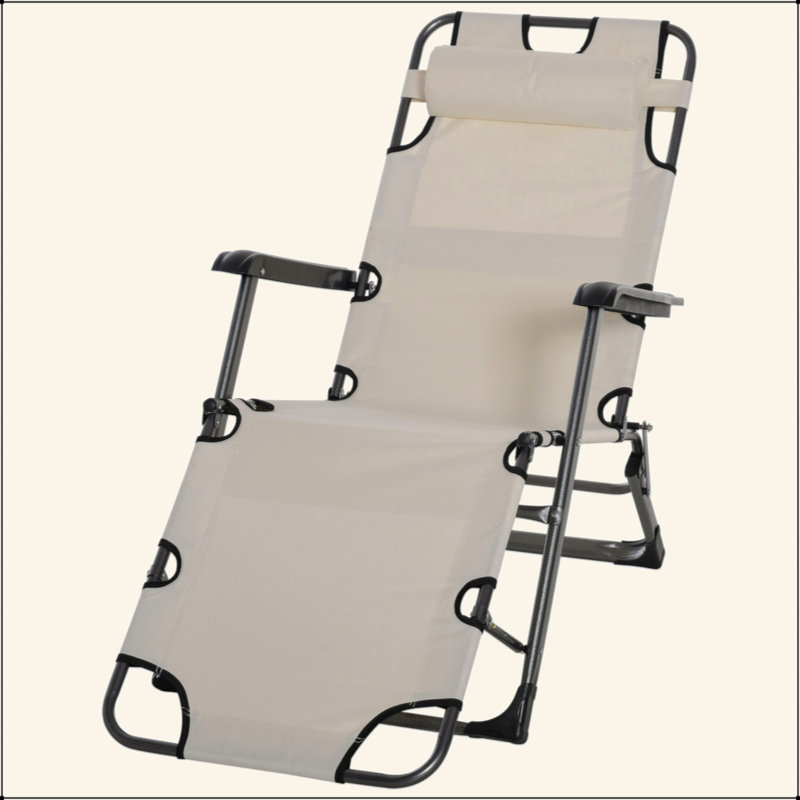 Folding Chaise Lounge Chair For Outside, 2-In-1 Tanning Chair With Pillow & Pocket, Adjustable Pool Chair For Beach, Patio, Lawn, Deck