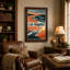 Affiche rétro Los Angeles, sable orange et vagues bleues, toile murale-81449854