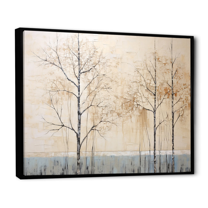 Harmonous beige arbre IV sur toile, H 12 po x l 20 po x P 1 po, Cadre flottant noir