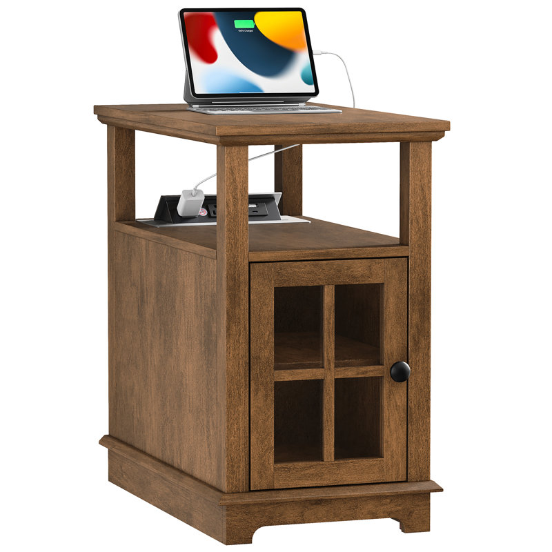 Boxley End Table and Built-In Outlets, Brownwash Top/Brownwash Base