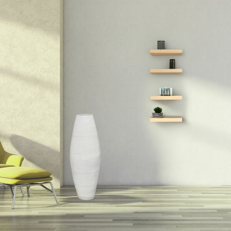 Grand vase de plancher en bambou fabriqué à la main Teebar, Blanc, H 27,5 po x l 11 po x P 11 po