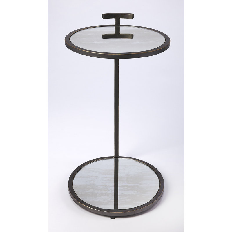 Erma Glass C Table End Table with Storage, Metallic Gray