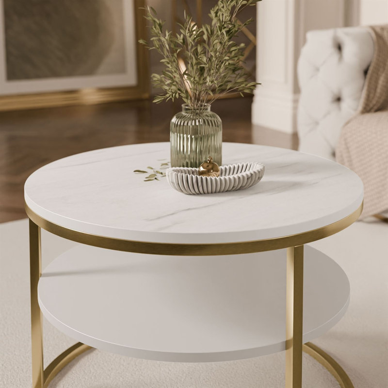CIRI SLIM Round Coffee Table with Shelf, levanto marble