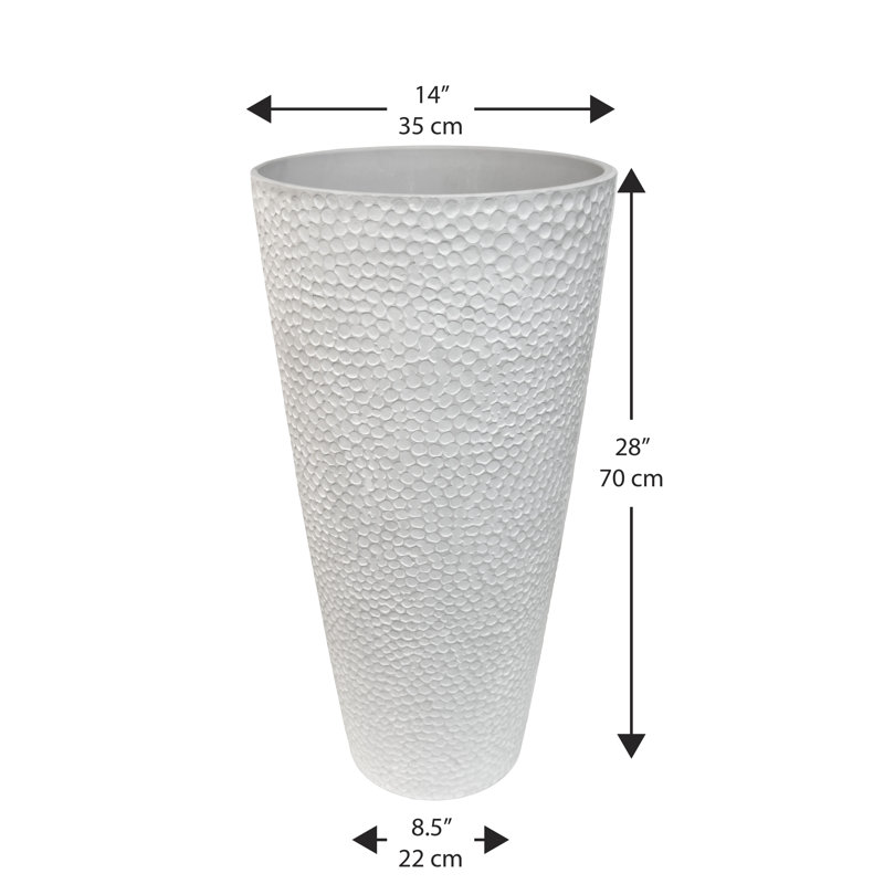 Weathered White Large Round Outdoor Planter with Hammered Texture