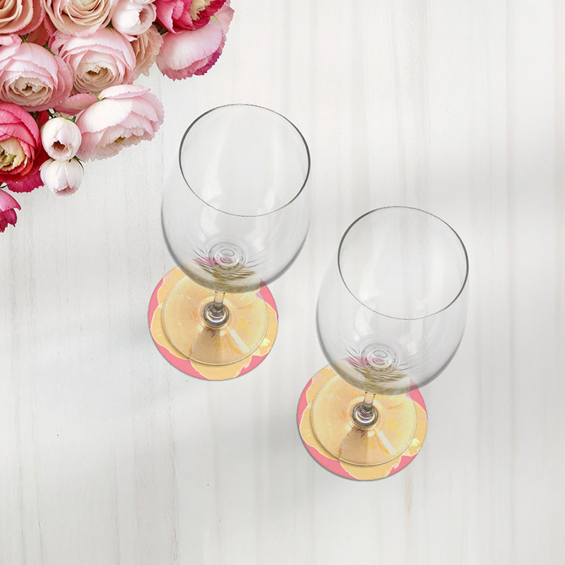 Sous-verres ronds en cuir hibiscus rose, Rose