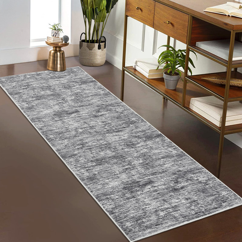 Washable Solid Color Textured Thin Indoor Rug, Low Pile Area Rug with Soft Surface, Non Slip Backing, Easy Clean Design for Living Room, Bedroom, Dorm, Home Office