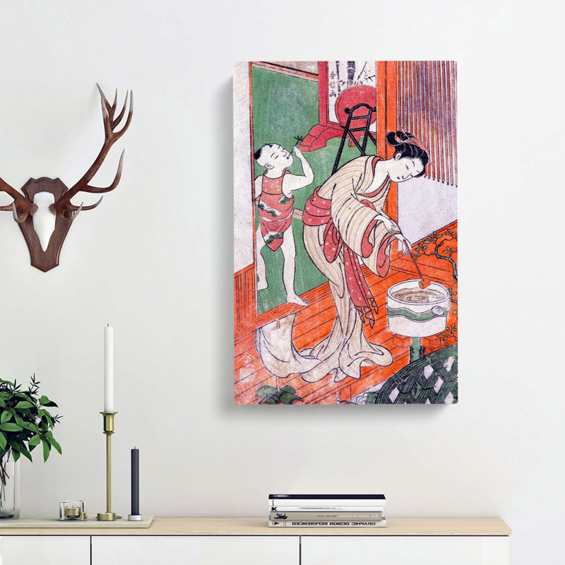On The Veranda by Harunobu Suzuki - Wrapped Canvas Painting, 60cm H x 40cm W x 3cm D