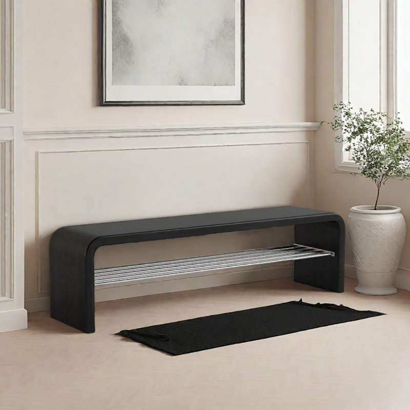 63in Shoe Storage Bench, Black
