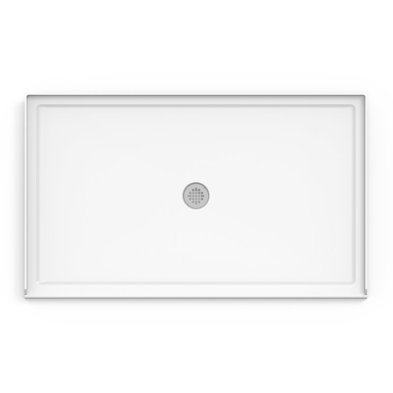 White Acrylic 60" x 36" Center Drain Shower Base
