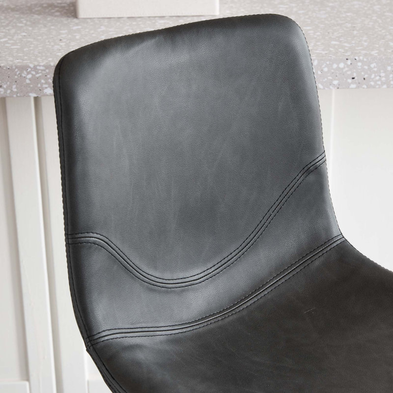 Tabouret de bar moderne en similicuir avec dossier et repose-pieds ergonomiques, Noir