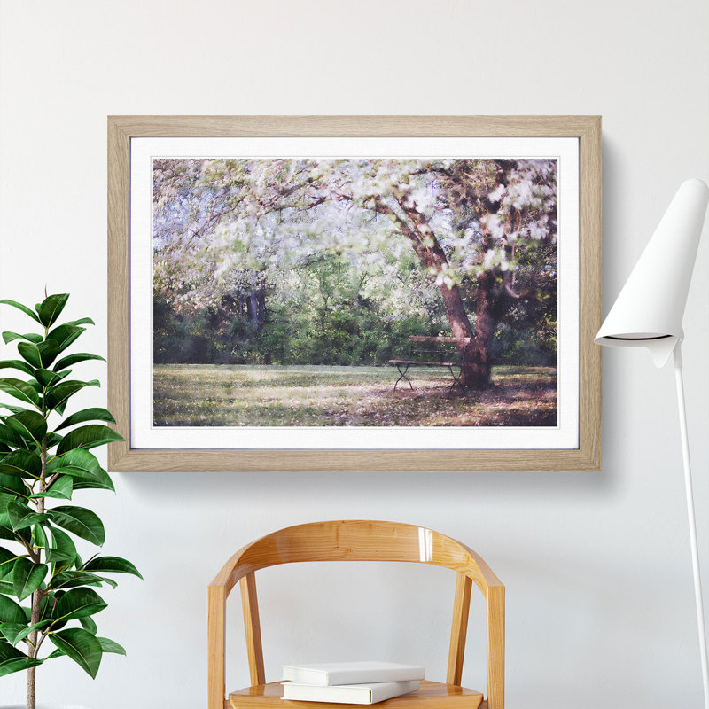 Blossom Tree in a Park - Picture Frame Painting, 36cm H x 48cm W x 2cm D, Oak Framed