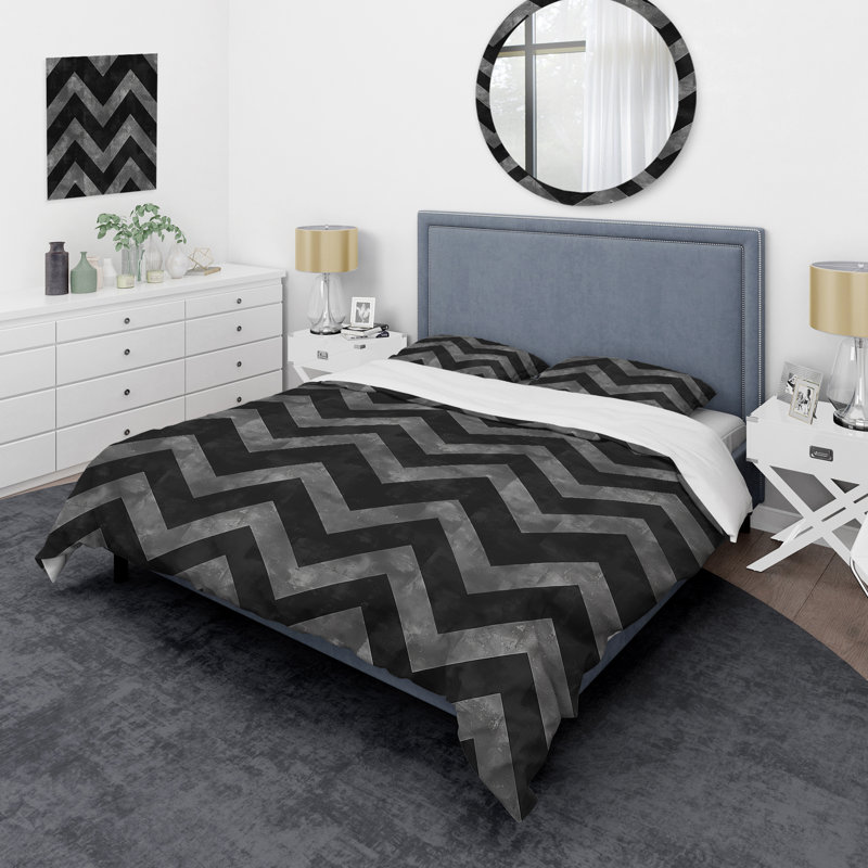 Ensemble de housse de couette noir à chevrons Flow III - Chevron, Housse de couette très grand + 2 taies décorativ