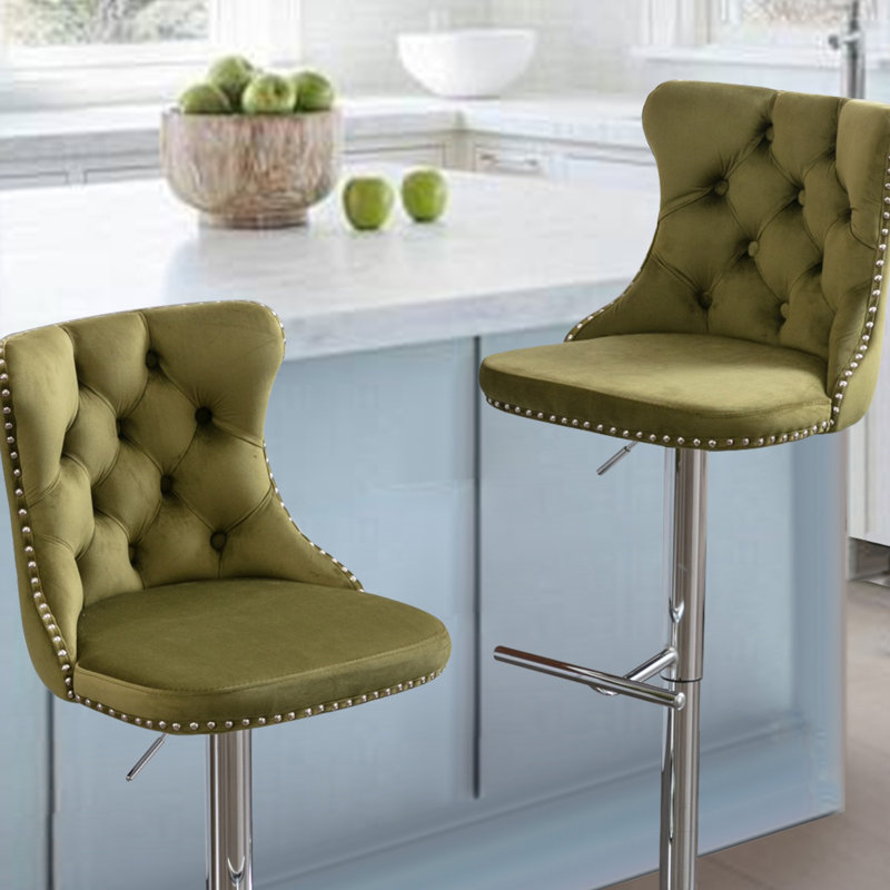 Tabourets de bar pivotants réglables à 360 °, Argent, Vert olive, 6