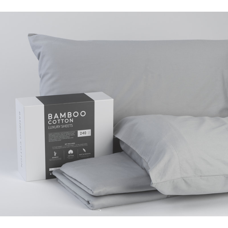 Sateen Standard Sheet Set, Split King Sheet Set + Fitted Sheet + 2 Pillowcase, Light Gray