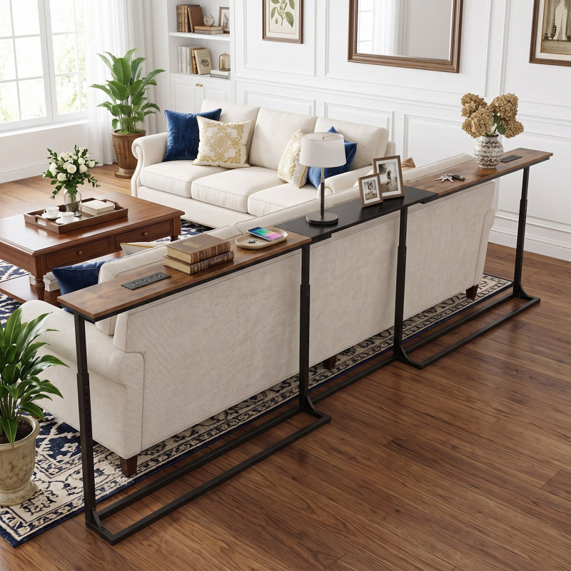 Table à console réglable de 110 pouces avec prises électriques, table basse de 5,9 pouces