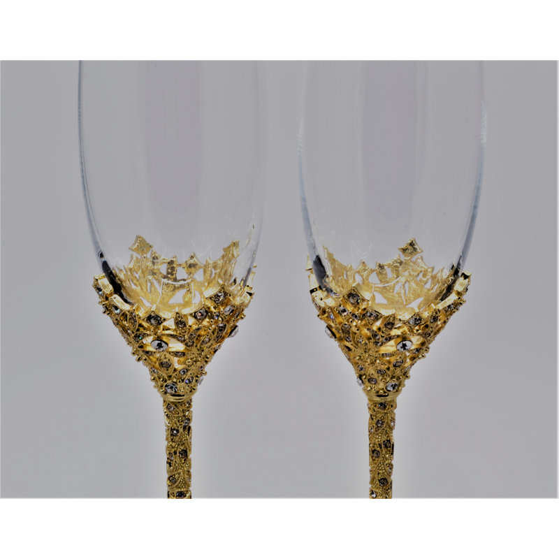 70oz. Handmade Crystal Flute Set, Gold