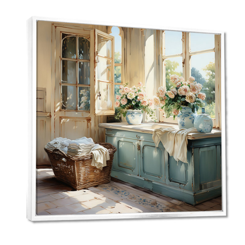 Laundry Room French Vintage I - Laundry Wall Art, H 16 po x l 16 po, Reproduction avec cadre flottant, Blanc