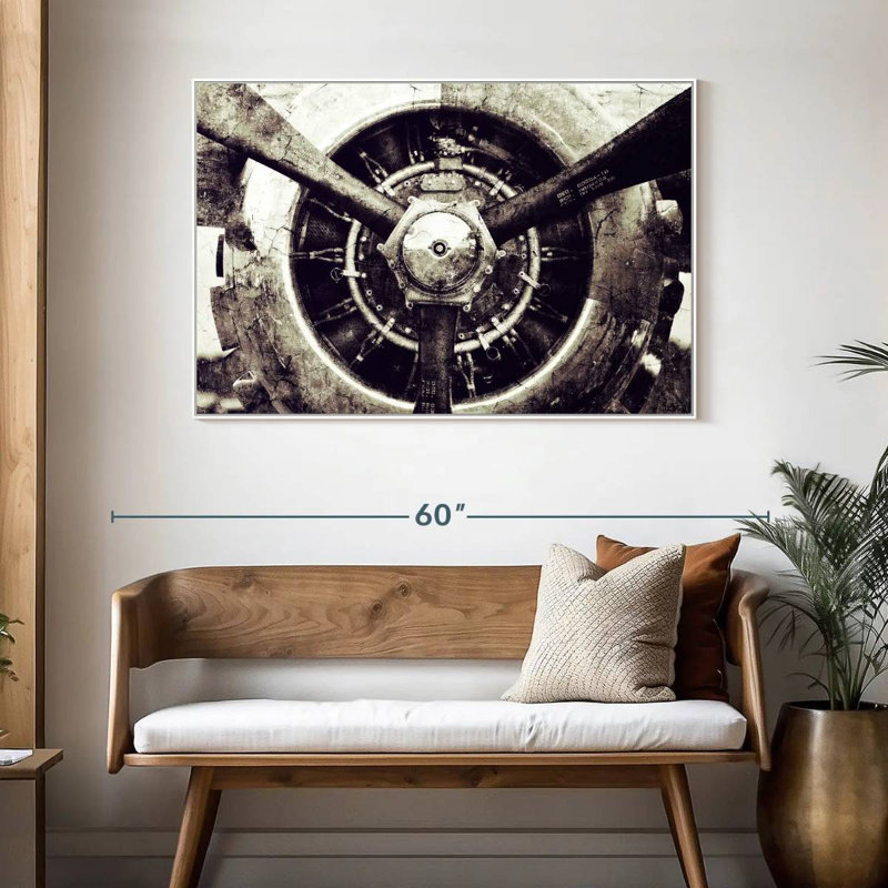 Hélice d'avion rétro, 46 po x 31 po, Cadre flottant blanc