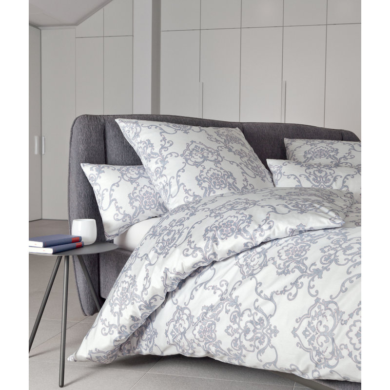 Messina Cotton Damask Duvet Cover Set with Pillowcases, Grey, 155 x 220cm Duvet Cover + 1 Standard Pillowcase