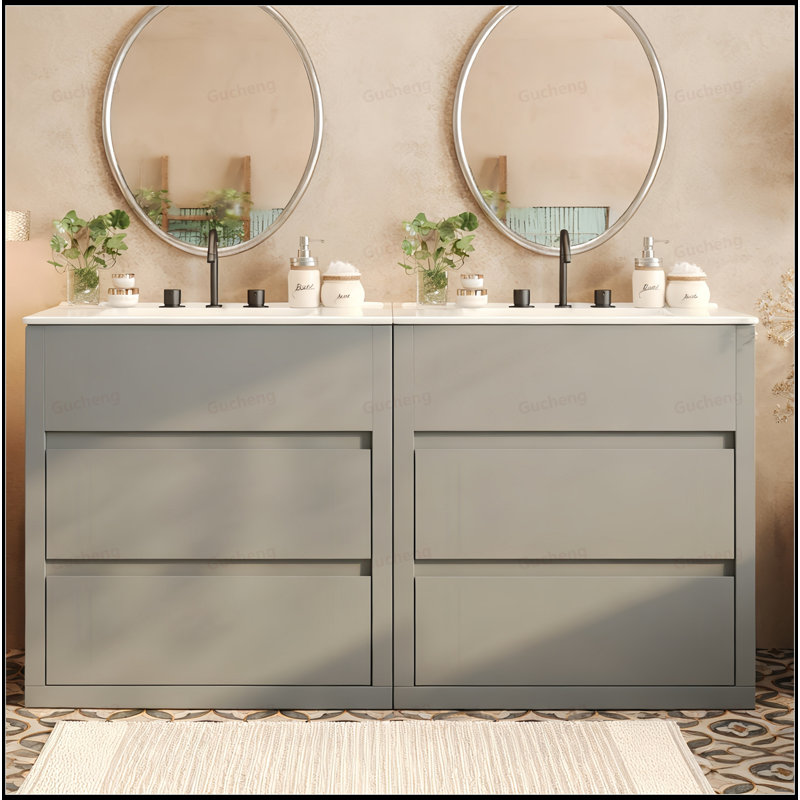 Ensemble de meuble-lavabo double 60 "avec lavabos en céramique 60", Gris