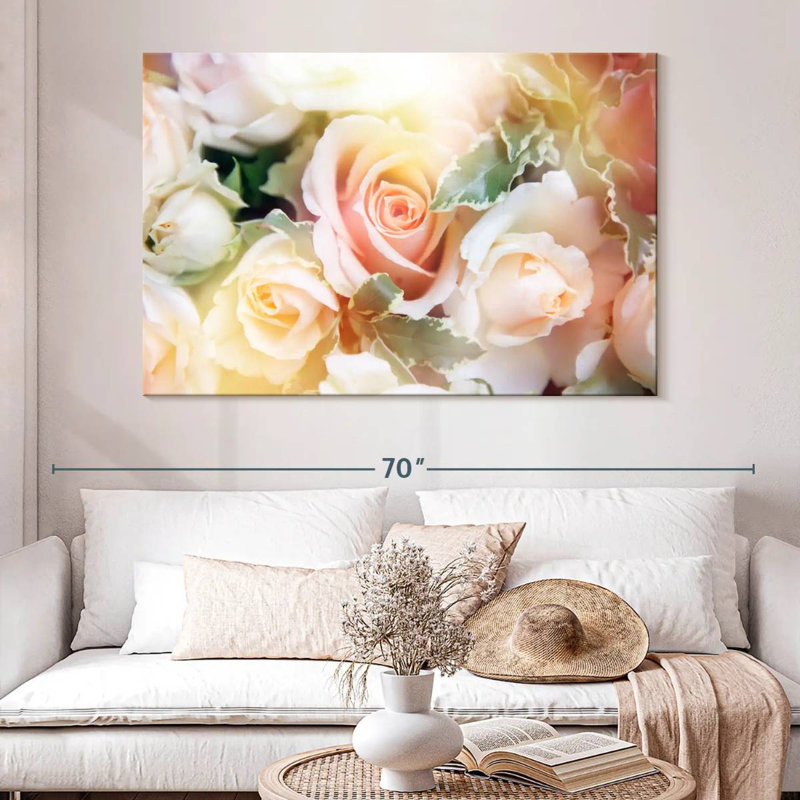Harnek roses en fleurs, H 34 po x l 51 po