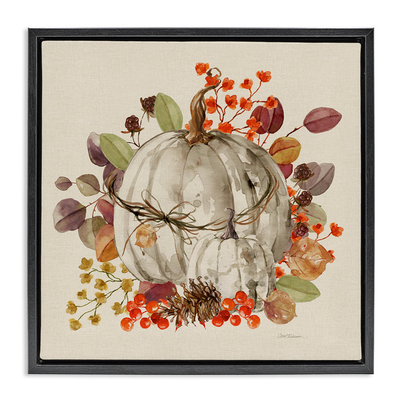 Art automnal de la citrouille aux herbes par giclée par Carol Robinson, Cadre flottant noir de jais, H 25 po x l 25 po