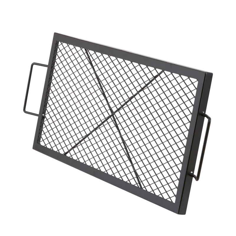 Grille rectangulaire pour foyer d'extérieur, acier noir de 32 pouces avec poignée, idéale pour les réunions de famille, matériau, transfert de chaleur efficace, peut cuire différents types d'aliments, maille haute densité idéale