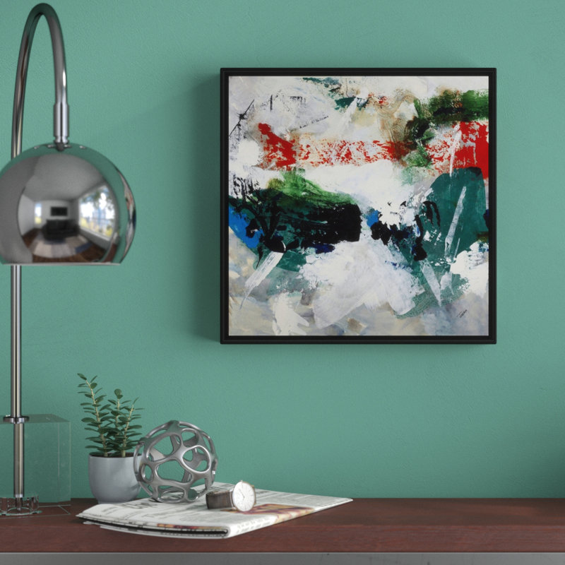 « escape i », peinture sur toile, H 13,7 po x l 13,7 po x P 1,75 po, Cadre flottant noir