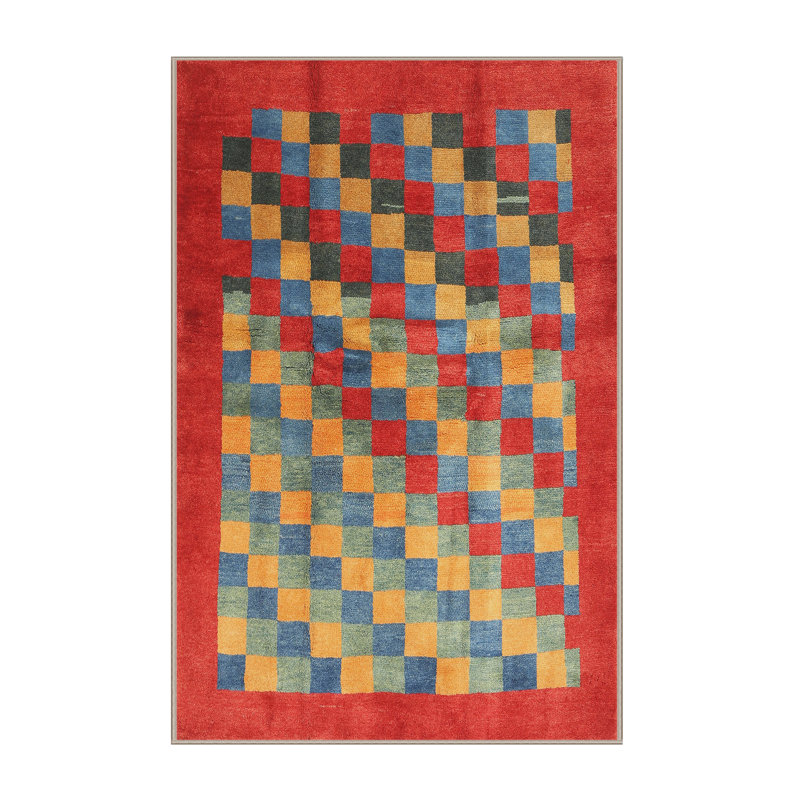 Tapis rouge/bleu/jaune contemporain, Rectangle 4 pi x 6 pi