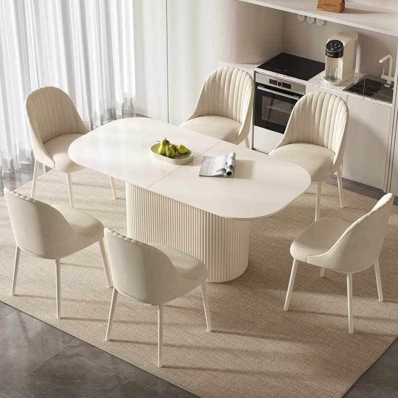 Table de salle à manger 70 po Modern, H 29,64 po x L 70 po x l 33,46 po, Crème, crème