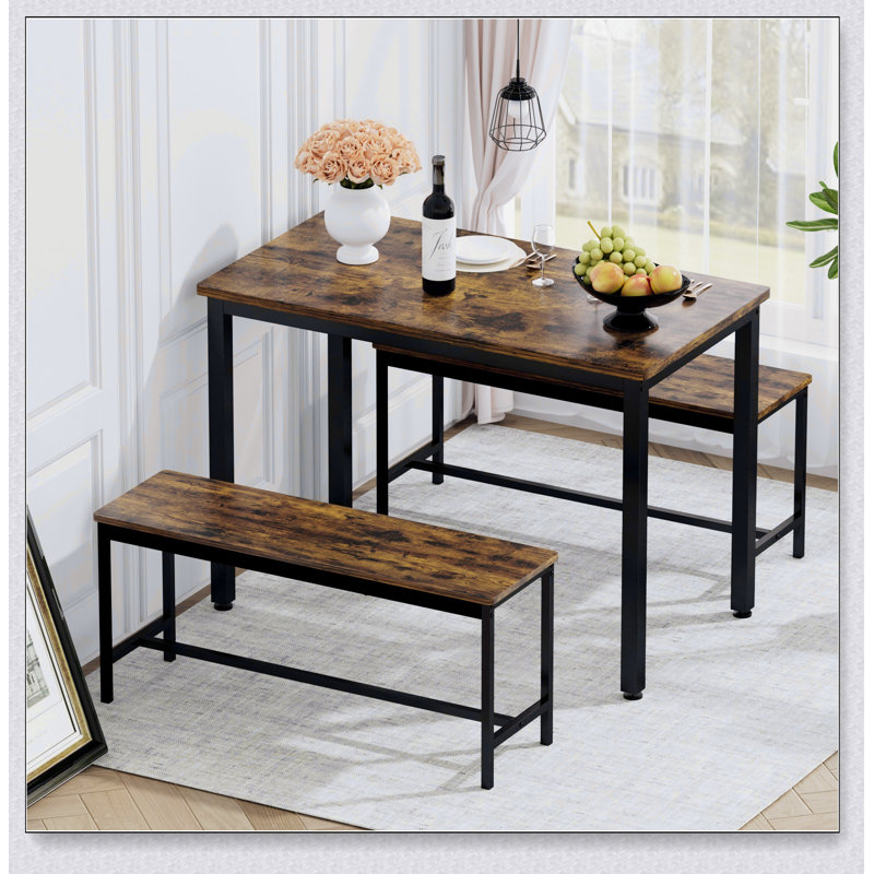 Dining Table Set, Bar Table with 2 Dining Benches, Kitchen Table Counter with Chairs