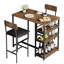 Ensemble de table de salle à manger compacte pour 2 avec 3 tablettes de rangement - Chaises rembourrées - Hauteur de bar, parfaite pour les petits espaces, les appartements, les coins repas - Brun rustique-133411077
